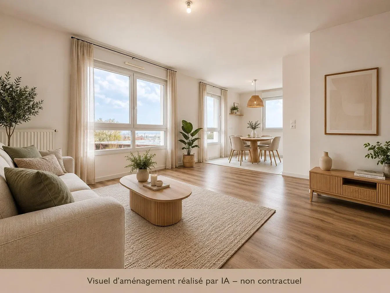 Dnevna soba; prirodno svjetlo, drveni pod, moderni stil