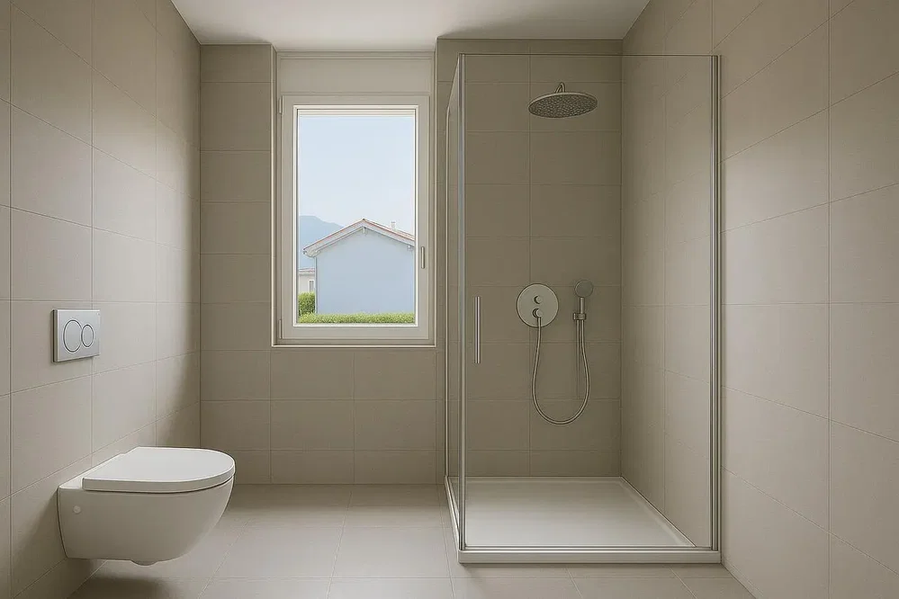 Badezimmer; fliesenboden, tageslicht