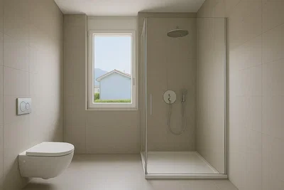 Badezimmer; fliesenboden, tageslicht
