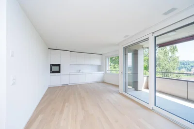 Cuisine; vue, parquet, lumière naturelle
