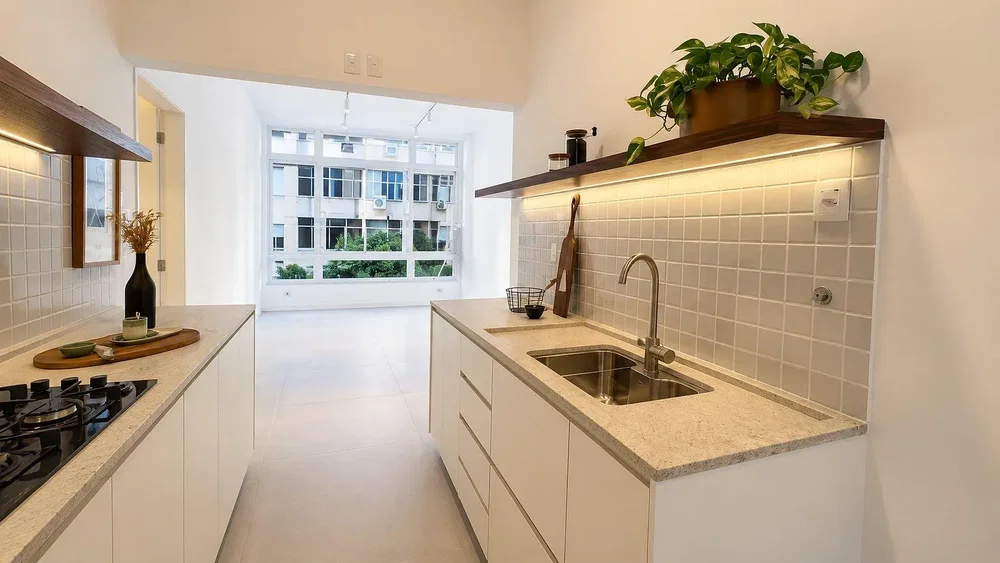 Cucina; elettrodomestici, luce naturale, vista, ristrutturato, travi in legno