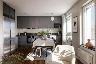 Kuhinja; kućanski aparati, prirodna svjetlost, moderan stil