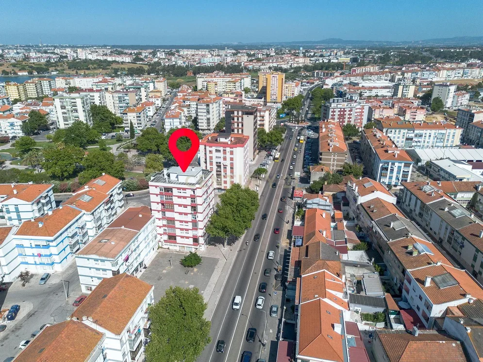 House and surroundings; view