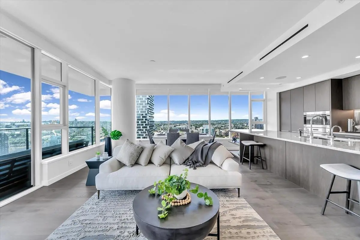 Living room; view, natural light, modern style, tile floor