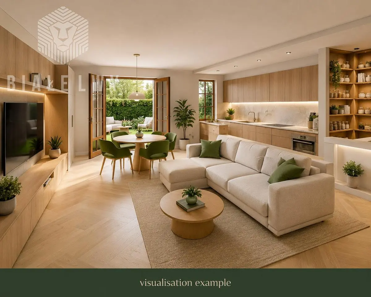 Salón; vista, electrodomésticos, luz natural, estilo moderno, suelo de madera