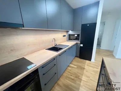 Kitchen; kitchen appliances, wood floor, renovated, natural light