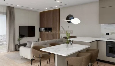 Wohnzimmer; blick, küchengeräte, tageslicht, moderner stil, holzboden
