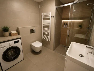 Toilet; tile floor, renovated, natural light