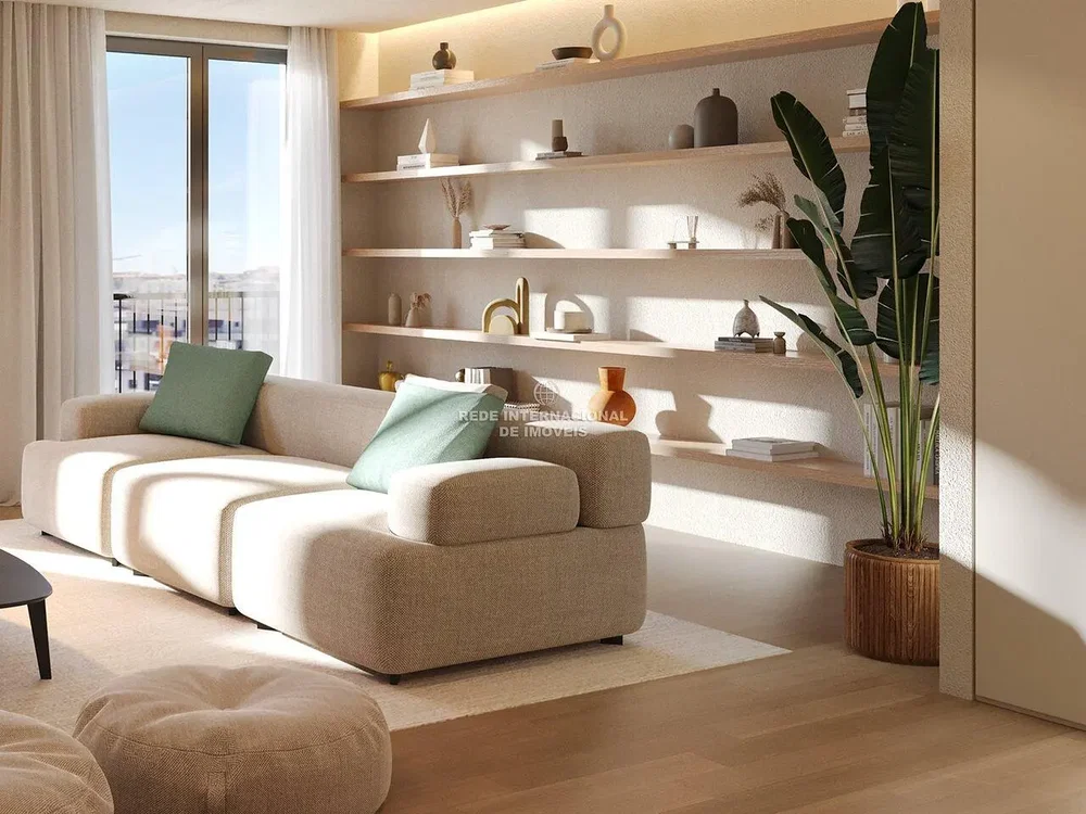 Living room; view, wood floor, natural light, modern style