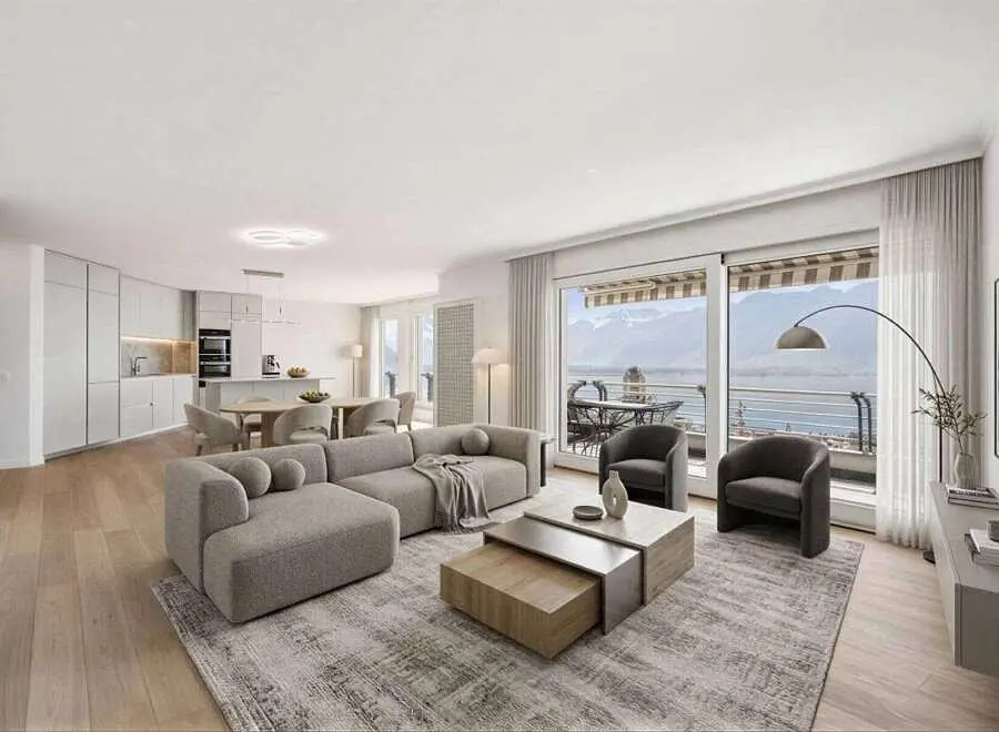 Wohnzimmer; blick, holzboden, tageslicht, moderner stil