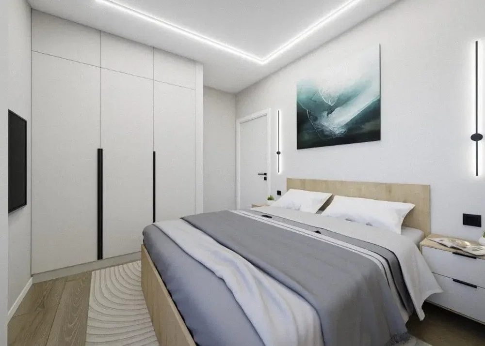 Schlafzimmer; holzboden, tageslicht, moderner stil, renoviert