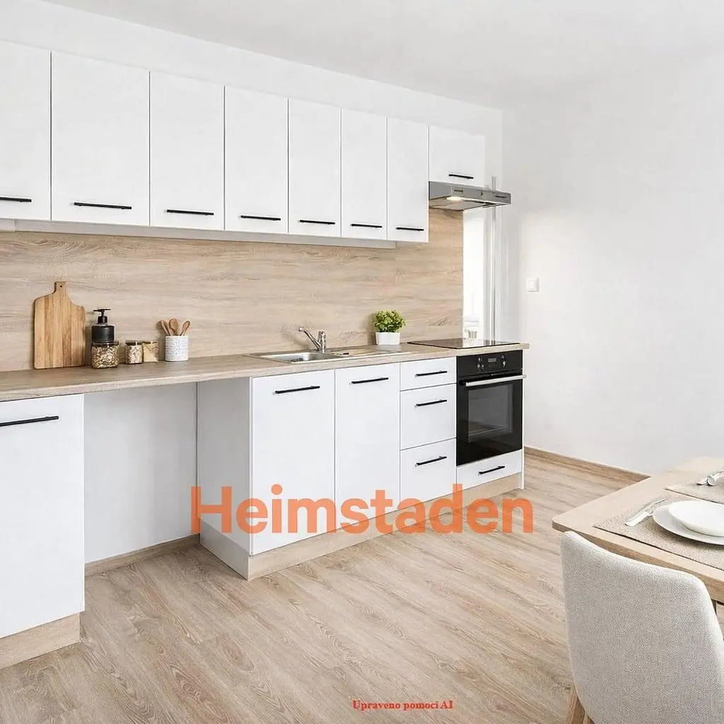 Kitchen; kitchen appliances, wood floor, natural light, modern style