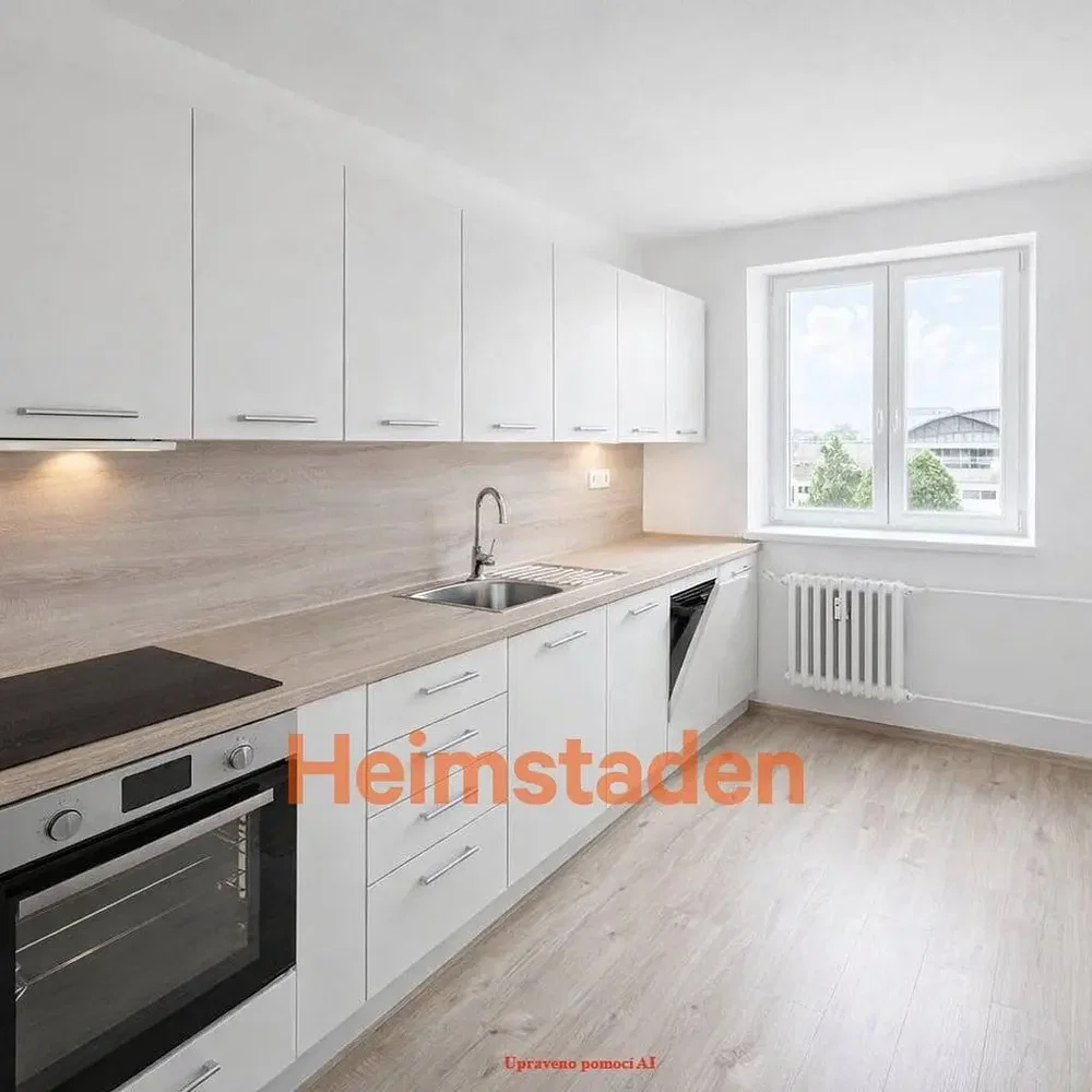 Kitchen; kitchen appliances, wood floor, natural light, modern style