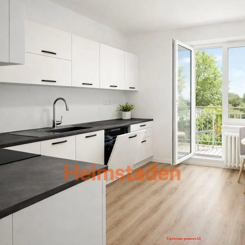 Kitchen; kitchen appliances, view, wood floor, natural light