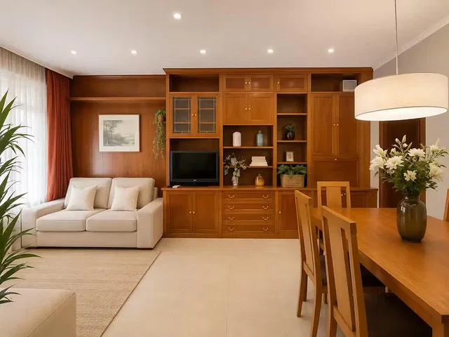 Sala de estar; chão de madeira, luz natural, estilo moderno