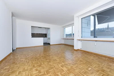 Living room; wood floor, view, natural light