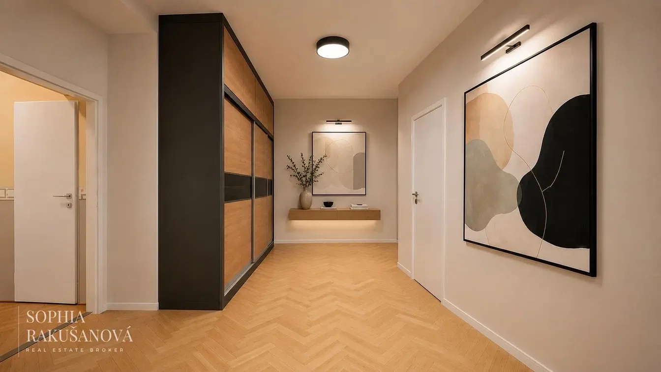 Cloakroom; wood floor, modern style, natural light