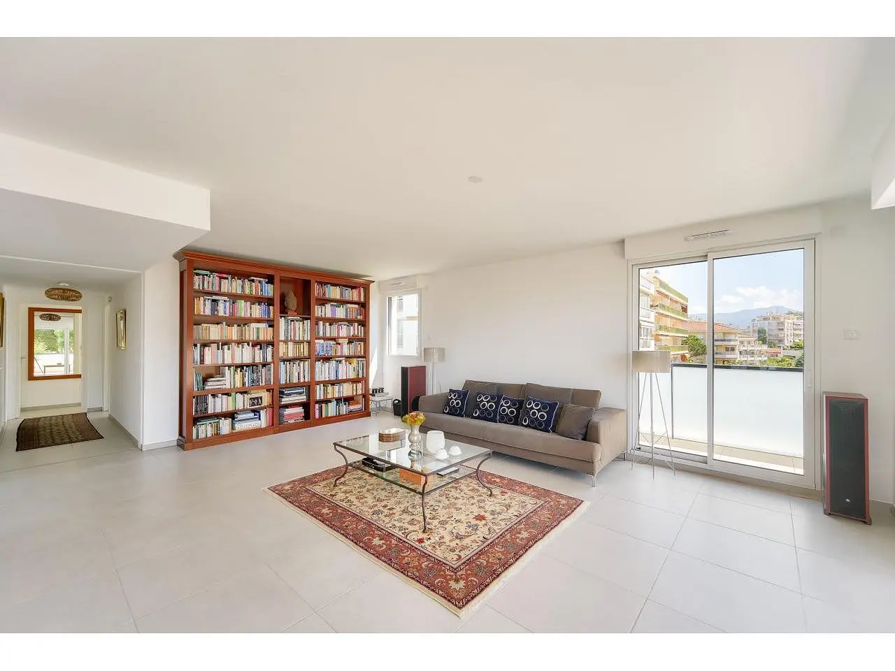 Living room; tile floor, natural light, view