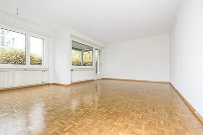 Living room; wood floor, natural light, view