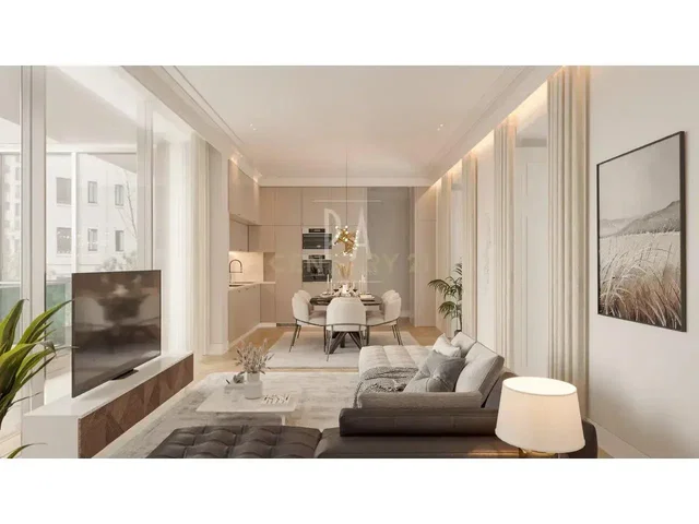 Living room; view, kitchen appliances, natural light, modern style