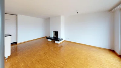 Soggiorno; pavimento in legno, camino, luce naturale