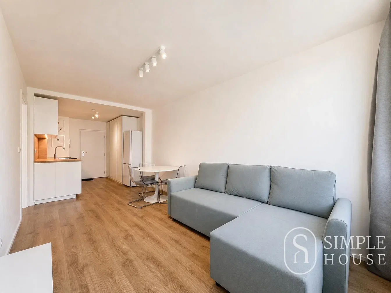 Living room; wood floor, natural light, modern style