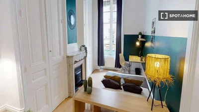 Living room; fireplace, natural light