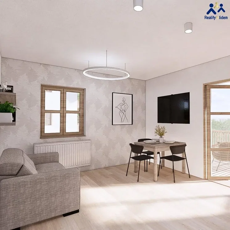 Wohnzimmer; tageslicht, moderner stil, holzboden