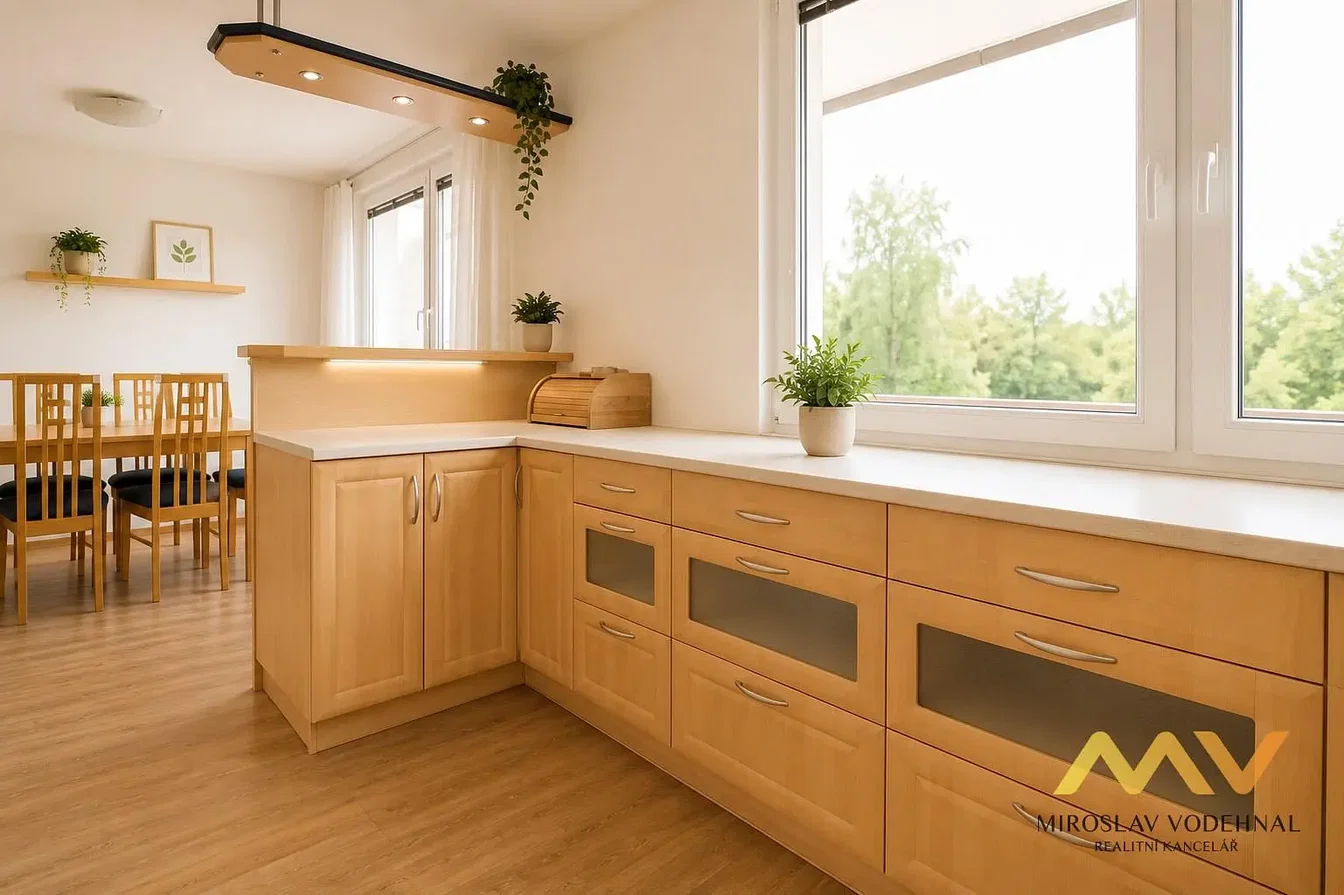Keuken; houten vloer, natuurlijk licht, moderne stijl, keukenapparatuur