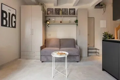 Living room; modern style, tile floor, natural light