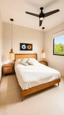 Chambre; lumière naturelle, carrelage, vue