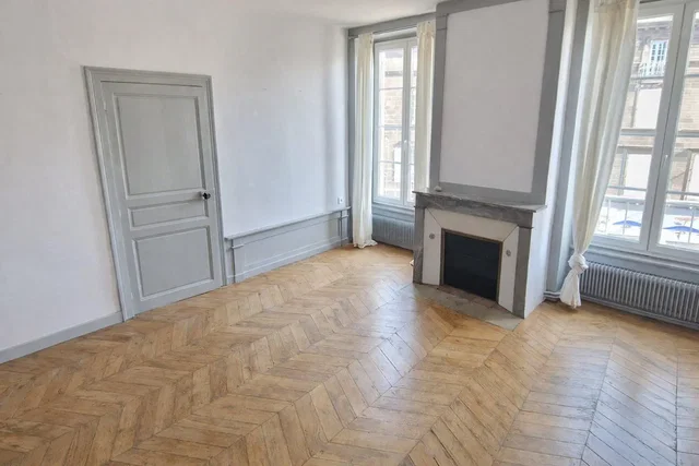 Salon; parquet, cheminée, lumière naturelle
