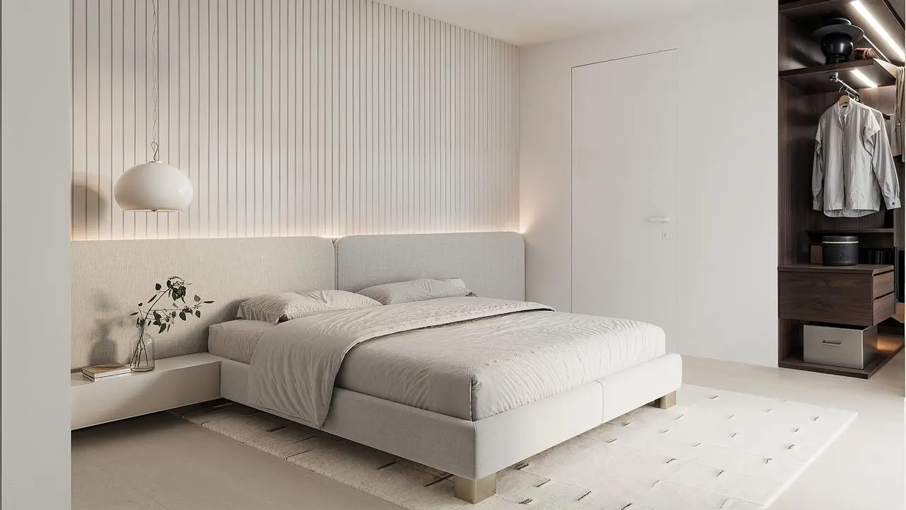 Bedroom; natural light, modern style, wood beams