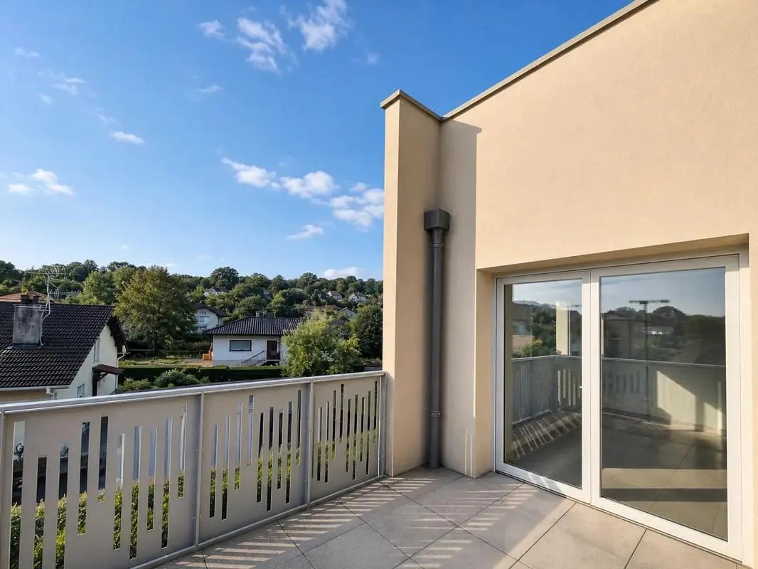 Balkon; fliesenboden, blick, tageslicht