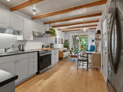 Kitchen; wood floor, natural light, kitchen appliances