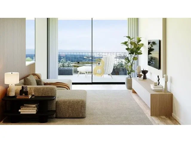 Oturma odası; manzara, doğal ışık, modern stil, ahşap zemin