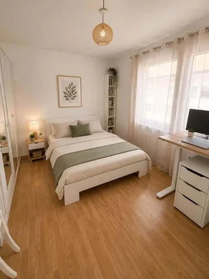 Camera da letto; pavimento in legno, luce naturale