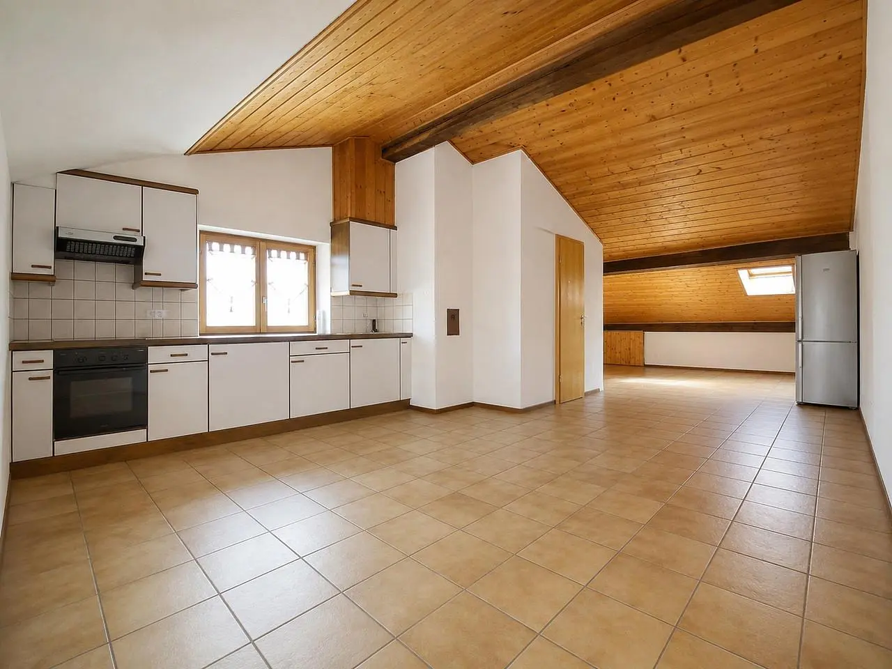 Kitchen; tile floor, natural light, kitchen appliances