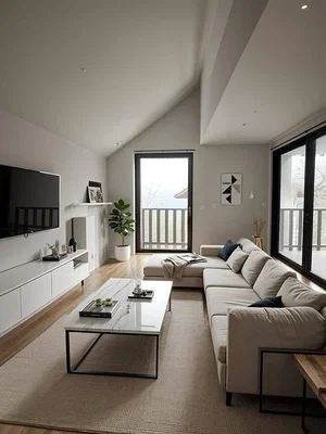 Salón; suelo de madera, luz natural, estilo moderno