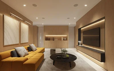 Oturma odası; modern stil, ahşap kirişler, doğal ışık