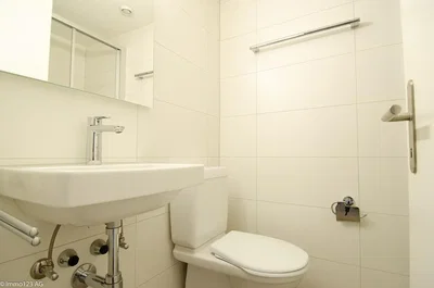 Toilet; tegelvloer, gerenoveerd, natuurlijk licht