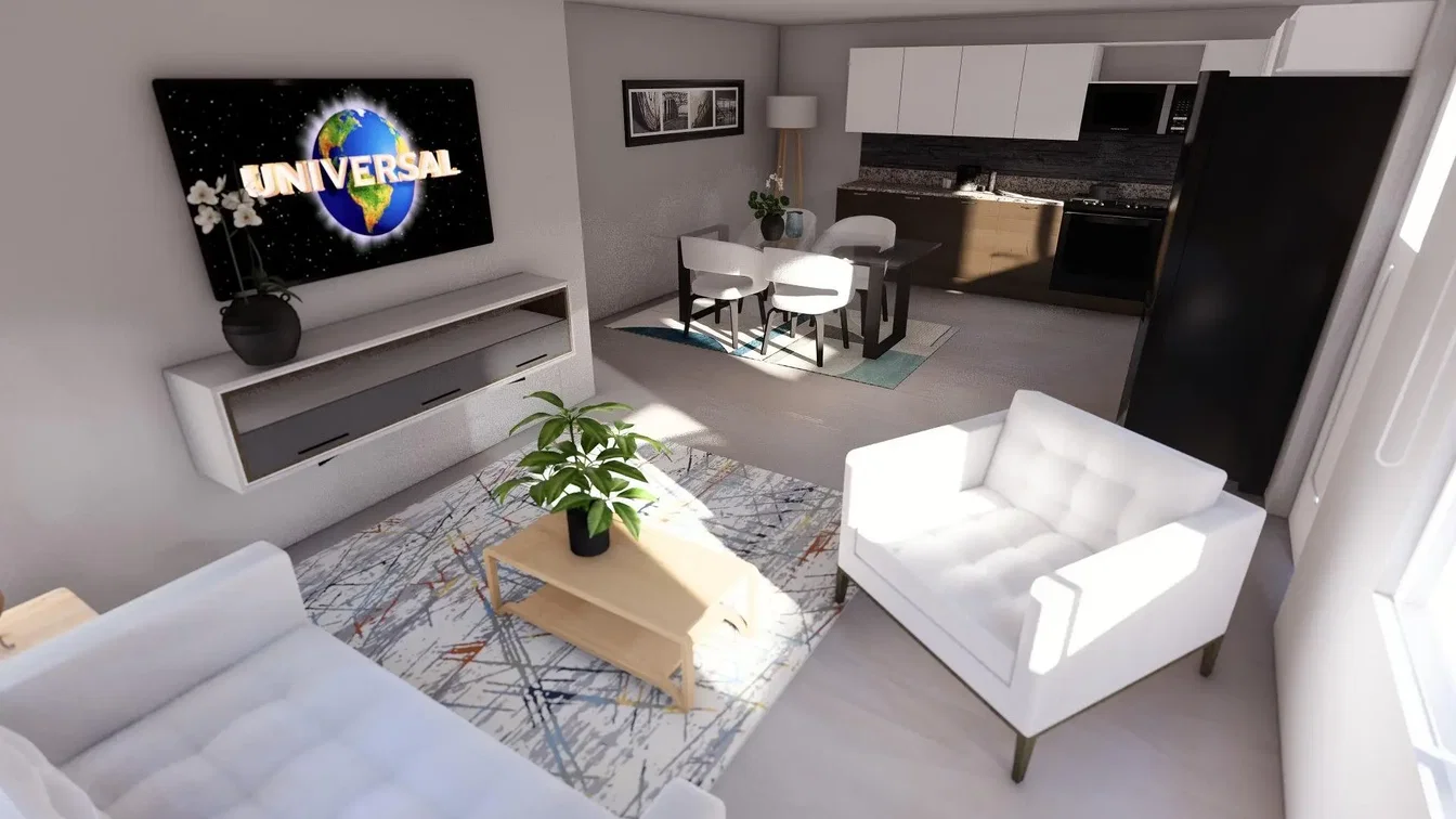 Wohnzimmer; tageslicht, moderner stil, küchengeräte