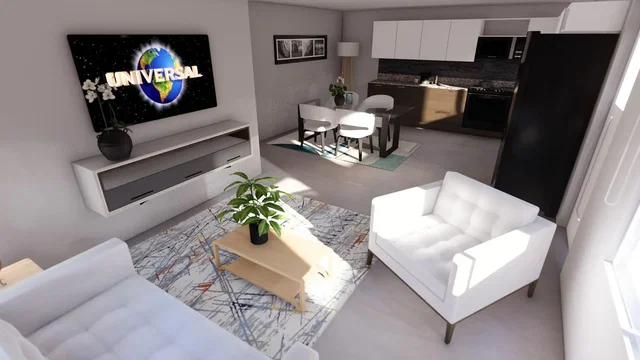 Wohnzimmer; tageslicht, moderner stil, küchengeräte
