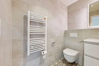Toilette; pavimento in piastrelle, ristrutturato, luce naturale