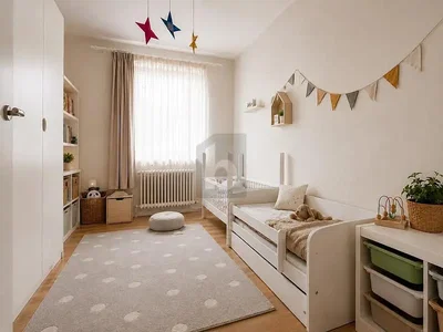 Camera dei bambini; luce naturale, stile moderno