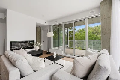 Living room; view, wood floor, natural light, modern style