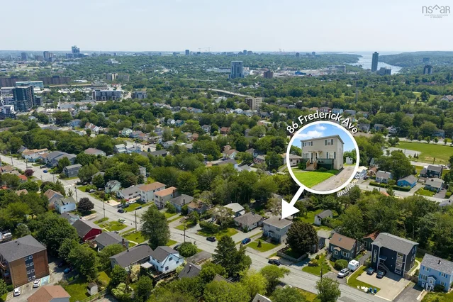 House and surroundings; view