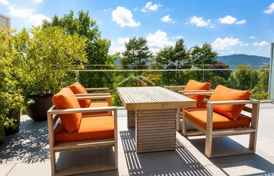 Terrasse; blick, tageslicht, moderner stil