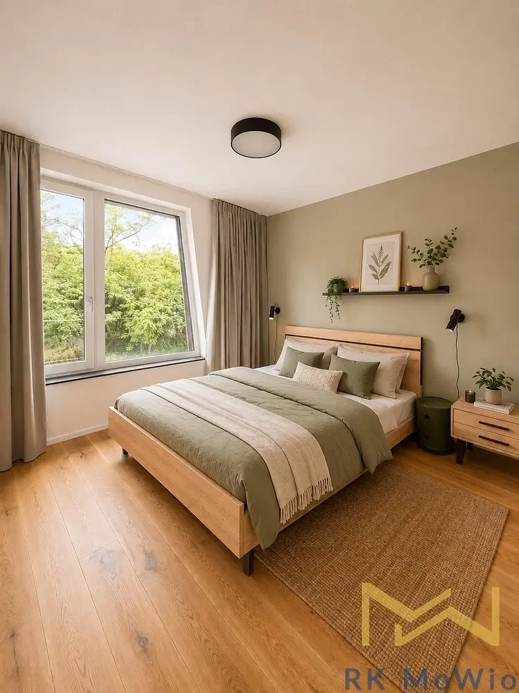 Schlafzimmer; holzboden, tageslicht, moderner stil