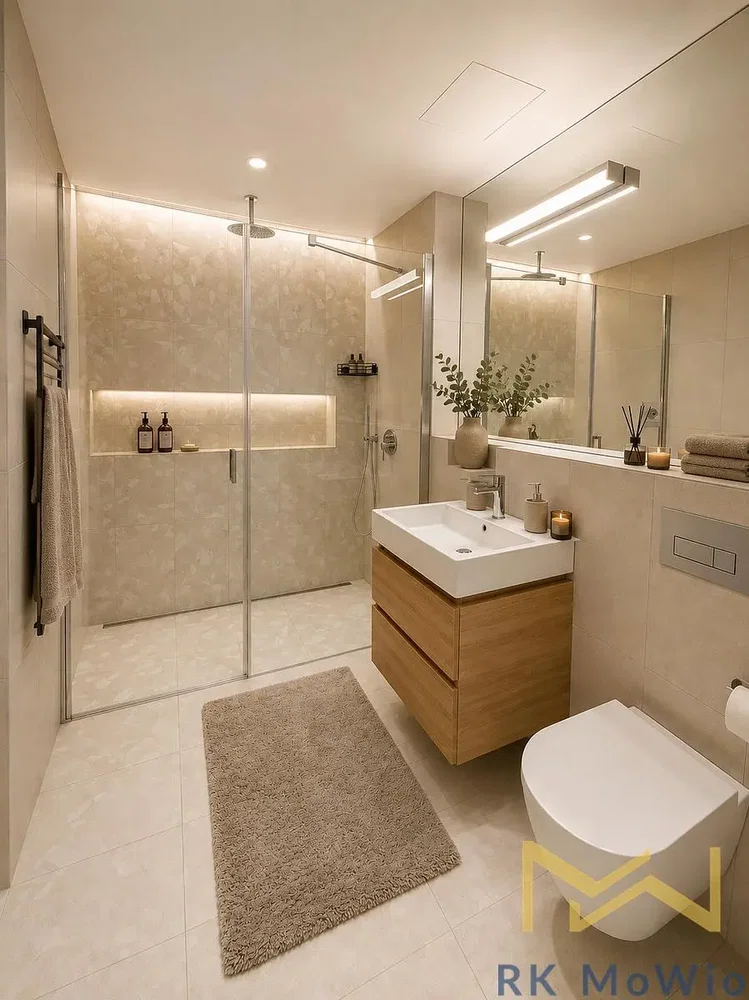 Badezimmer; fliesenboden, renoviert, tageslicht, moderner stil